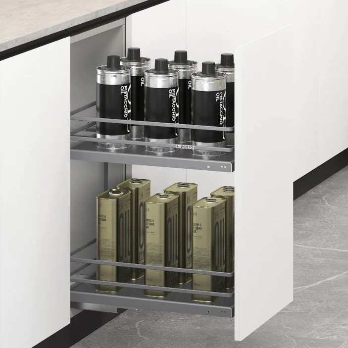 18.420.15 Механизъм кошница за бутилки и препарати за долен шкаф пълно изтегляне с успокоител антрацит